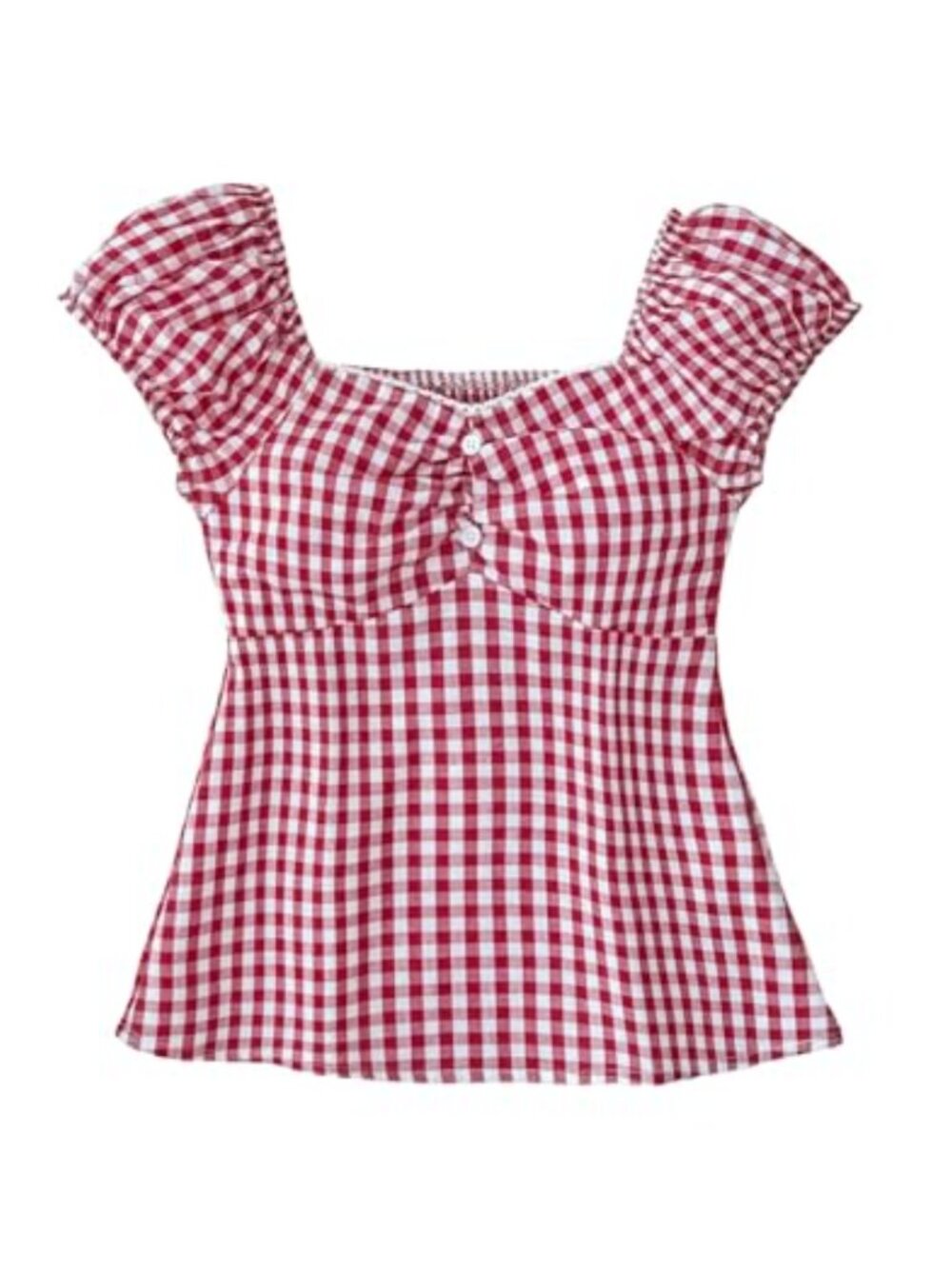 Girls Gingham Sweetheart Neck Ruffle Peplum Babydoll Top